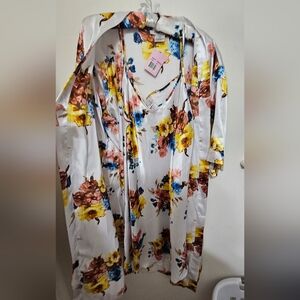 Floral Print Long Sleeve Robe With Nightgown